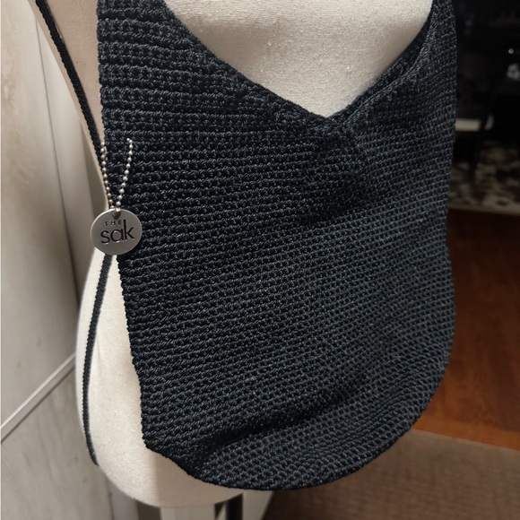 Sak by The Sak Crochet Medium Shoulder Bag Black Boho Purse - Picture 2 of 4